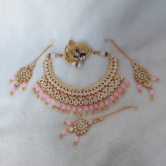 Traditional Heavy Kundan work Necklace Set with backside Minakari