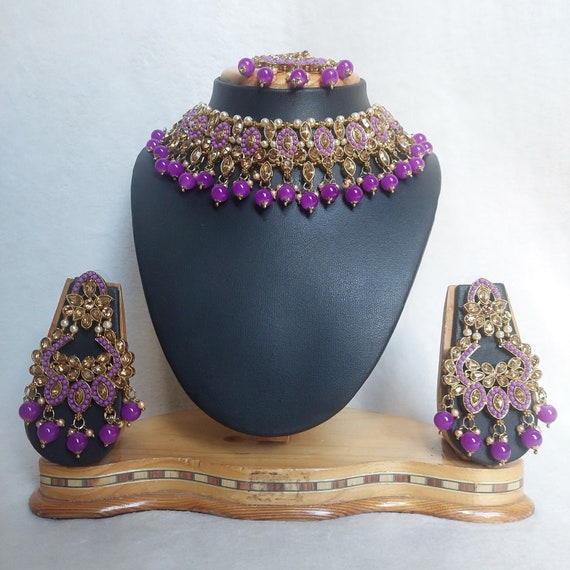 Purple colour necklace on sale set