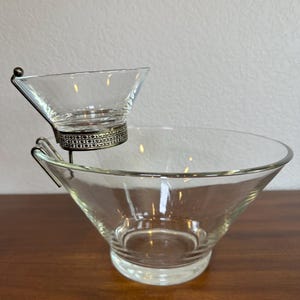 Anchor Hocking Vintage Chip and Dip Serving Set, 1970s Crystal Entertaining Bowl