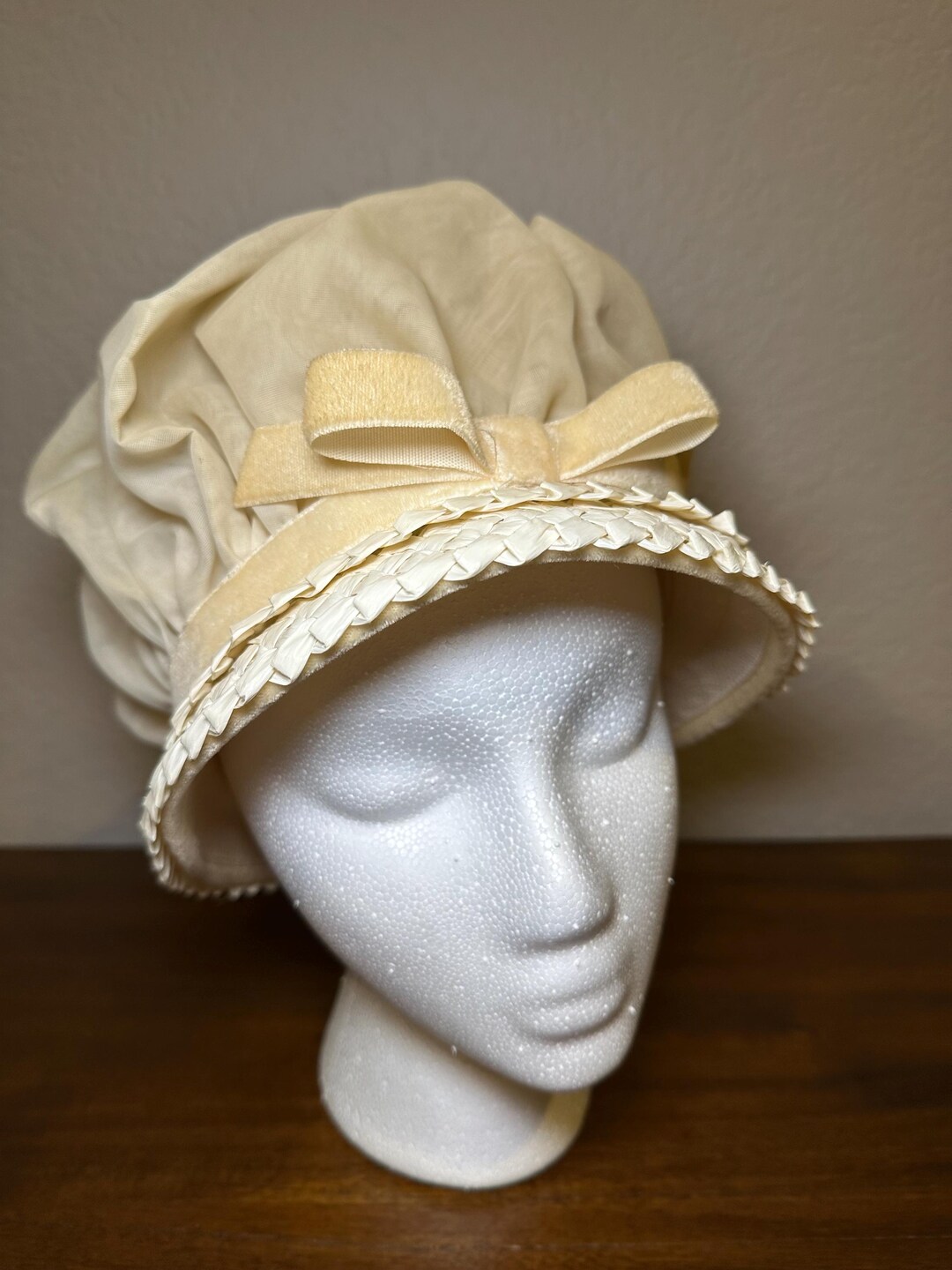 Cream Ruffle Hat Vintage Women’s Cream Colored Hat, Ruffle Ladies Hat With Straw Brim ...