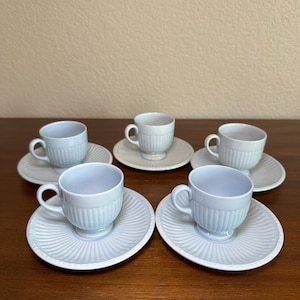 Antike Wedgwood of Etruria, England, Clyde Blue EDME Style Tassen und Untertassen, 5er Set, Vintage