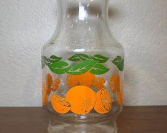 Caraffa per succo d'arancia Anchor Hocking Vintage, brocca per succo d'arancia in vetro MCM, design arancione e verde