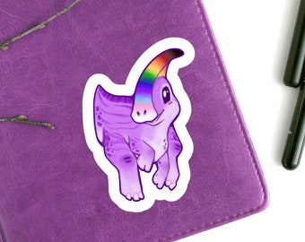 LGBTQ Pride Queer Cute Chibi Parasaurolophus Dinosaur cartoon sticker Pride in STEM large vinyl decal