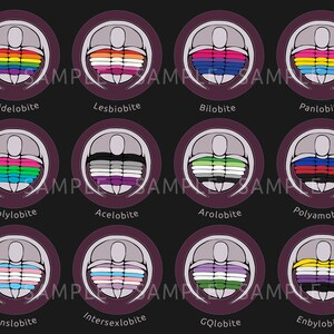 Queerlobites Pride Flag Trilobite Button Pinback Badges Two badges for the listed price image 2