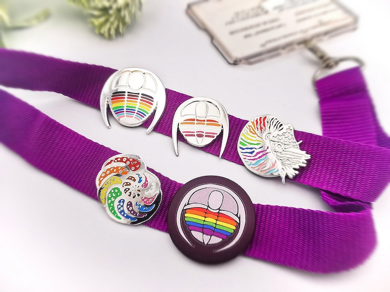 Queerlobites Pride Flag Trilobite Button Pinback Badges Two badges for the listed price image 4