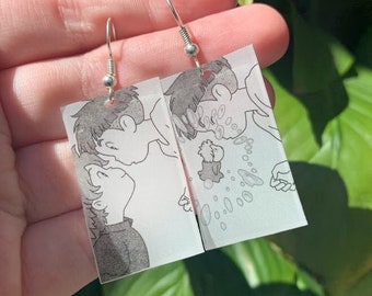 Pendientes de Ponyo desiguales, adorables pendientes de Studio Ghibli, anzuelos sin níquel