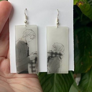 A Sign of Affection Earrings, acrylic manga anime earrings, shojo anime, sign of affection merchandise, yuki and itsomi, fish hook earrings