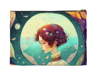 Moon Young Lady Accesorio Bolsa con cremallera - Bolsa de viaje, Bolsa de artículos de tocador, Bolsa hecha a mano, Bolsa cosmética, Bolsa de lápiz