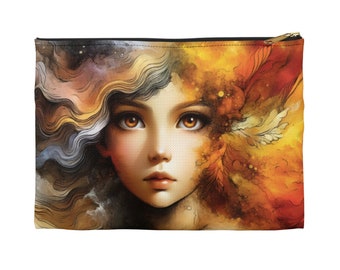 Custodia con cerniera per accessori Red Fire Lady - Borsa da viaggio, borsa da toilette, custodia fatta a mano, borsa per cosmetici, custodia per matite