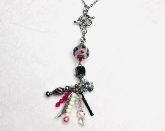 Gorgeous Pink Glass Cluster beaded switchables, pendant!