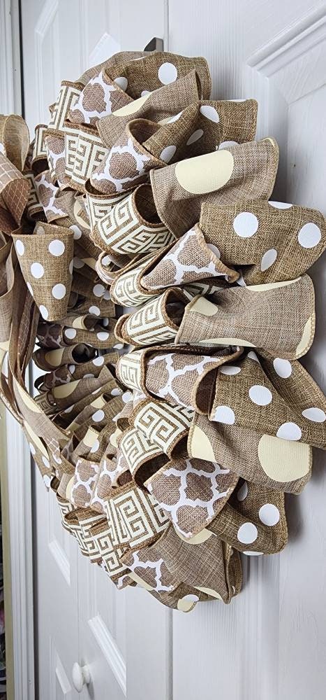 Ribbon Wreath, Everyday Wreath, Natural and White Wreath, All Season ...