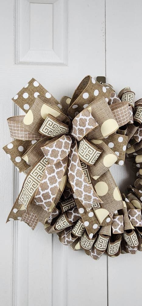 Ribbon Wreath, Everyday Wreath, Natural and White Wreath, All Season ...