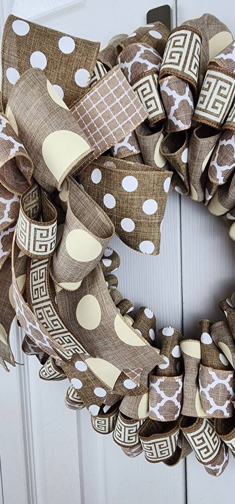 Ribbon Wreath, Everyday Wreath, Natural and White Wreath, All Season ...