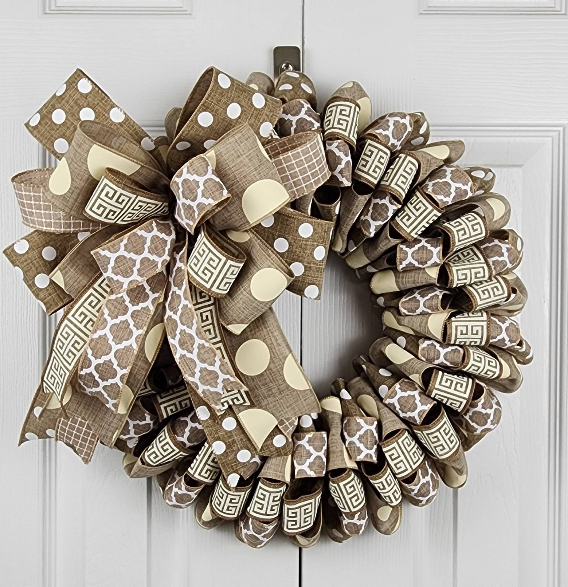 Ribbon Wreath, Everyday Wreath, Natural and White Wreath, All Season ...