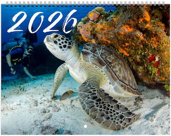 2026 Scuba Divers Wall Calendar 8x11 Nautical Large Grid Planner Eco-Friendly Ocean Lovers Gift
