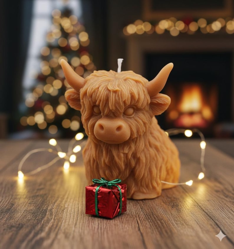Highland Cow Candles Set of 2 Hand-Poured Soy-Beeswax Blend Scottish Cow Gift Eco-Friendly Free US Shipping Brown