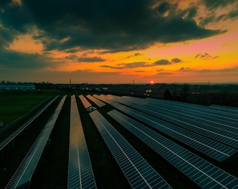 Solar Farm Sunset: Sustainable Energy Landscape Photography