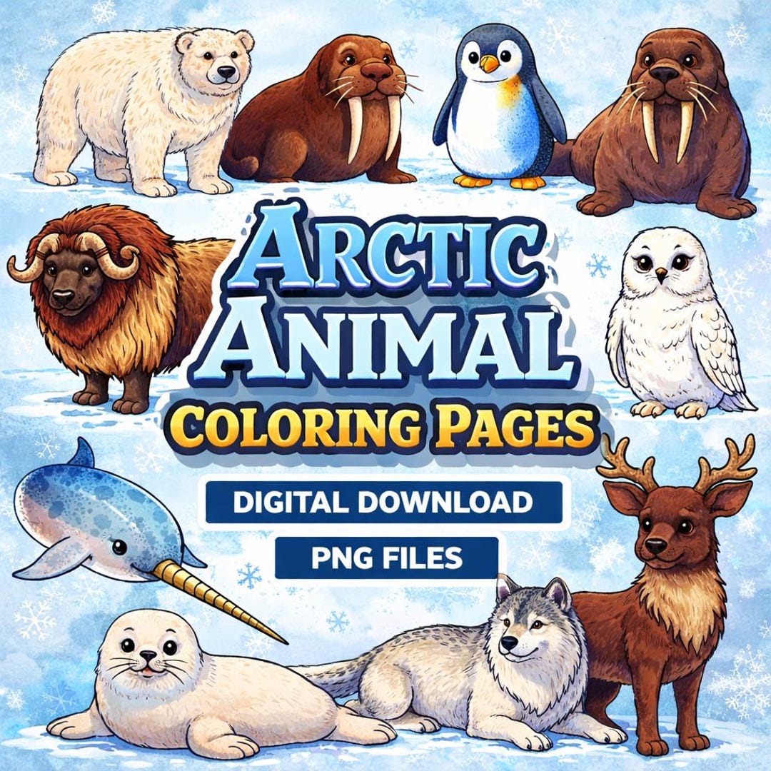 Arctic Animal Coloring Pages | Winter Printable Sheets (PNG) - Etsy