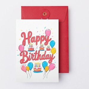 Cartão de Feliz Aniversário para Imprimir – Download Instantâneo Elegante – Saudação Digital de Aniversário para Ela, Ele ou Crianças