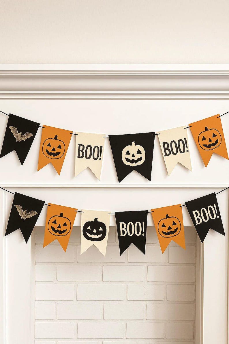 Halloween Garland “BOO” Banner | Pumpkin Bat Pennant Bunting | DIY ...