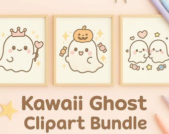 Kawaii Ghost Clipart Bundle | Pastel Halloween PNGs | Printable Set
