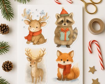 Weihnachten Waldtiere Clipart - Aquarell PNG Bundle (Digitaler Download)