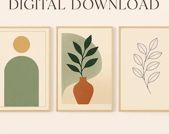 Sage Green Botanical Print Set – Boho Neutral Wall Art, Minimalist Plant Decor, Digital Download
