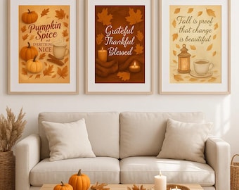 Cozy Fall Quote Print Set: Pumpkin Spice Autumn wall art Decor (Digital Download)