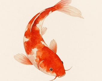Paquete de imágenes prediseñadas de peces koi en acuarela: arte japonés (descarga digital, PNG para uso comercial)