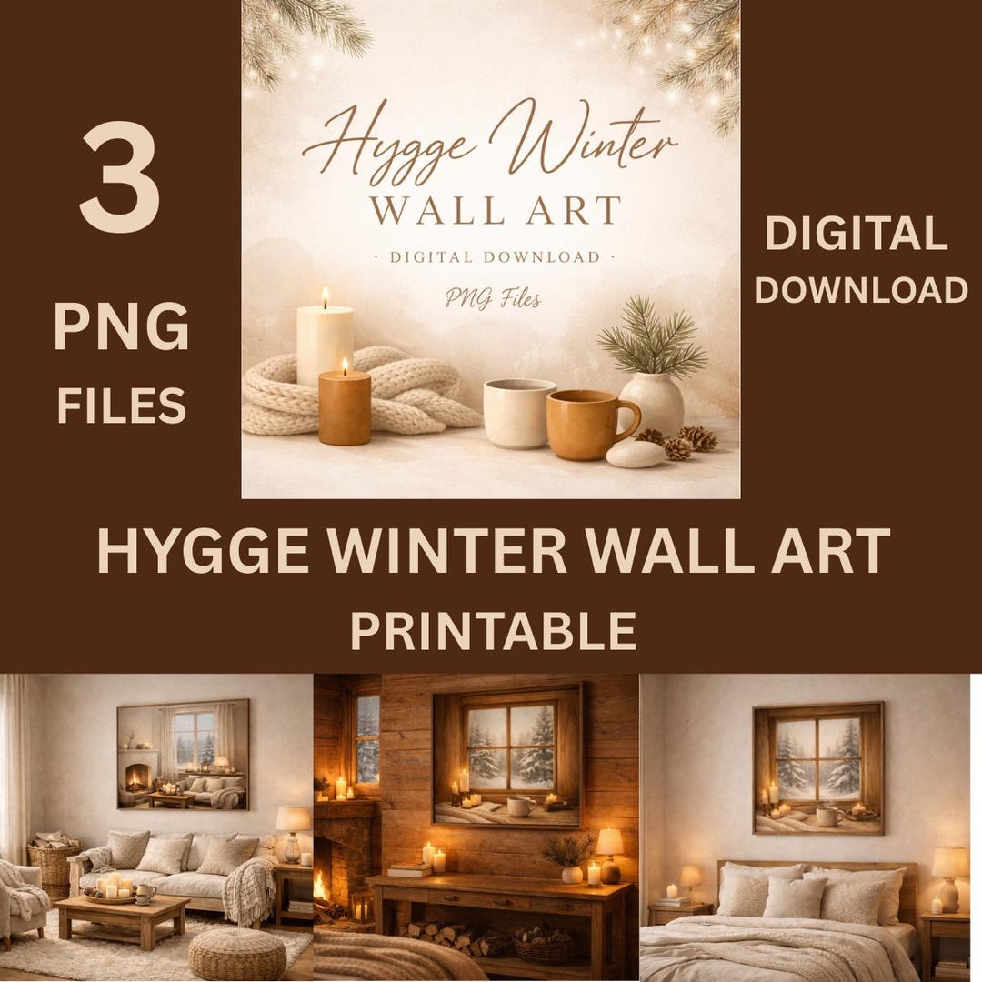 Hygge Winter Wall Art Prints, Scandinavian Home Decor (PNG Digital