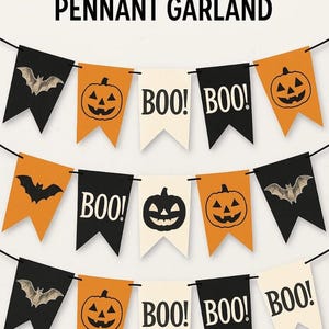 Printable Halloween Garland Digital Download | Ghost |Spiderweb Pennants| Candy Corn Shapes | DIY Party decor | PDF Download |