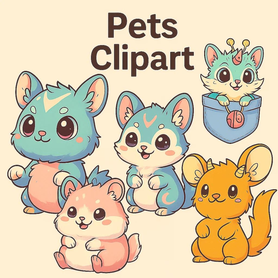 Cute Kawaii Pet Clipart Bundle | Baby Animal PNG | Pastel Cartoon Pets ...