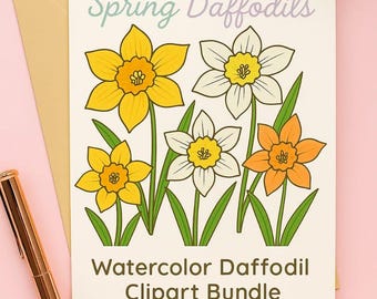 Daffodil PNG Clipart Bundle | Yellow Watercolor Floral Graphics | Spring Flower Commercial Use Digital Download