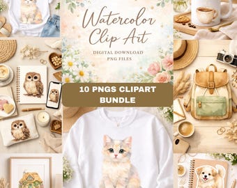 Watercolor Clipart PNG Bundle | 10 Hand-Painted Designs (Digital Download)