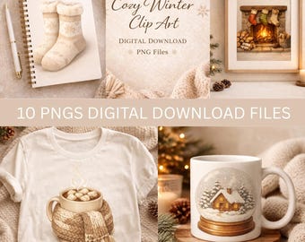 Cozy Winter Clipart PNG Bundle | Hygge Graphics (Digital Download