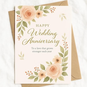 Elegant Happy Wedding Anniversary Card | Printable Romantic Anniversary Card | Couple Love Card | Digital Download