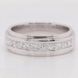 Channel Set Wedding Band in 14k White Gold, Channel Set Princess Cut Band, Half Eternity Band, Stacking Wedding Band, Gift for Him band
