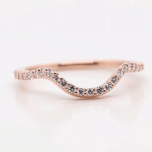 Curve Wedding Band for Women Yellow Gold Art Deco U Shape Moissanite Wedding Matching Band Split Shank 10K/14K Stacking Band Chevron Band