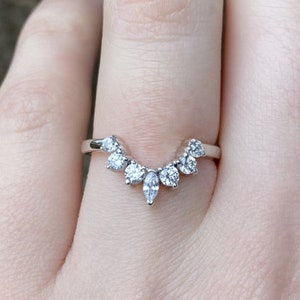 Curved Engagement Ring, Curved Wedding Ring, Marquise And Round Band For Women Curved Handmade Ring Anniversary Gifts for Her Bridal Ring