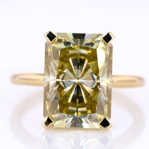 5 CT Radiant Crushed Ice Canary Yellow Moissanite Ring, Solitaire Engagement Ring, Wedding Ring, Claw Prongs, Promise Ring, Ring for Her