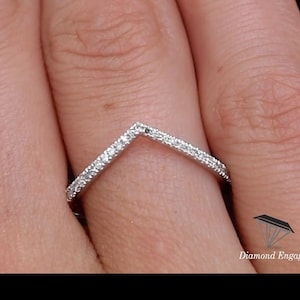 Geschwungener Moissanite Ehering, Moissanite Ehering, Sterling Silber Ring, V geschwungener Ehering, Jubiläumsring, Platin