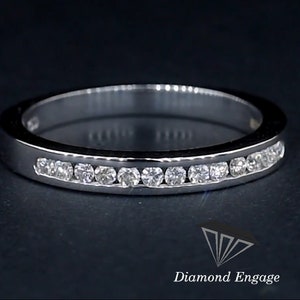 14K White Gold Channel Set Moissanite Wedding Band,VVS Moissanite Eternity Band Half Eternity Stacking Ring,Moissanite Channel set Band