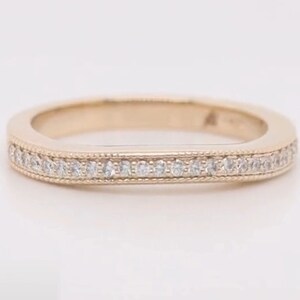 Moissanite wedding band yellow gold wedding band vintage wedding band Dainty Unique half eternity milgrain band Bridal Promise simple band