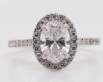Anillo de compromiso de moissanita de corte ovalado de 8 x 6 mm, anillo de bodas de oro blanco macizo de 14 quilates, anillo de promesa, anillo de aniversario, anillo de media eternidad