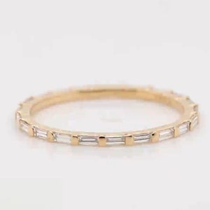 0.76 TCW Baguette Cut Colorless Moissanite Wedding Band,Full Eternity Band,Bar Set Wedding Band,Stackable Band,Anniversary Gifts For Her