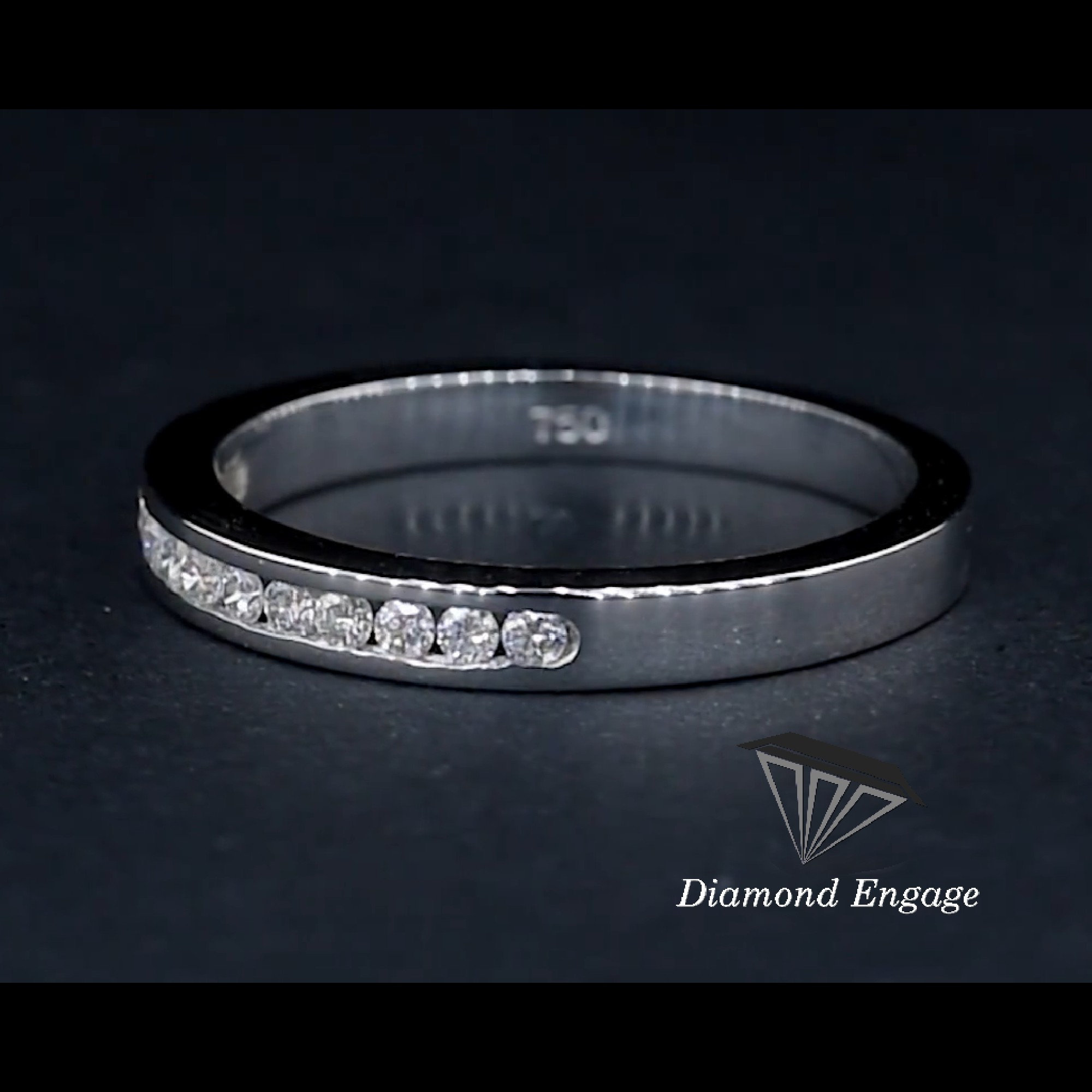 Channel Set Moissanite Diamond Wedding Band 14K White Gold Half ...