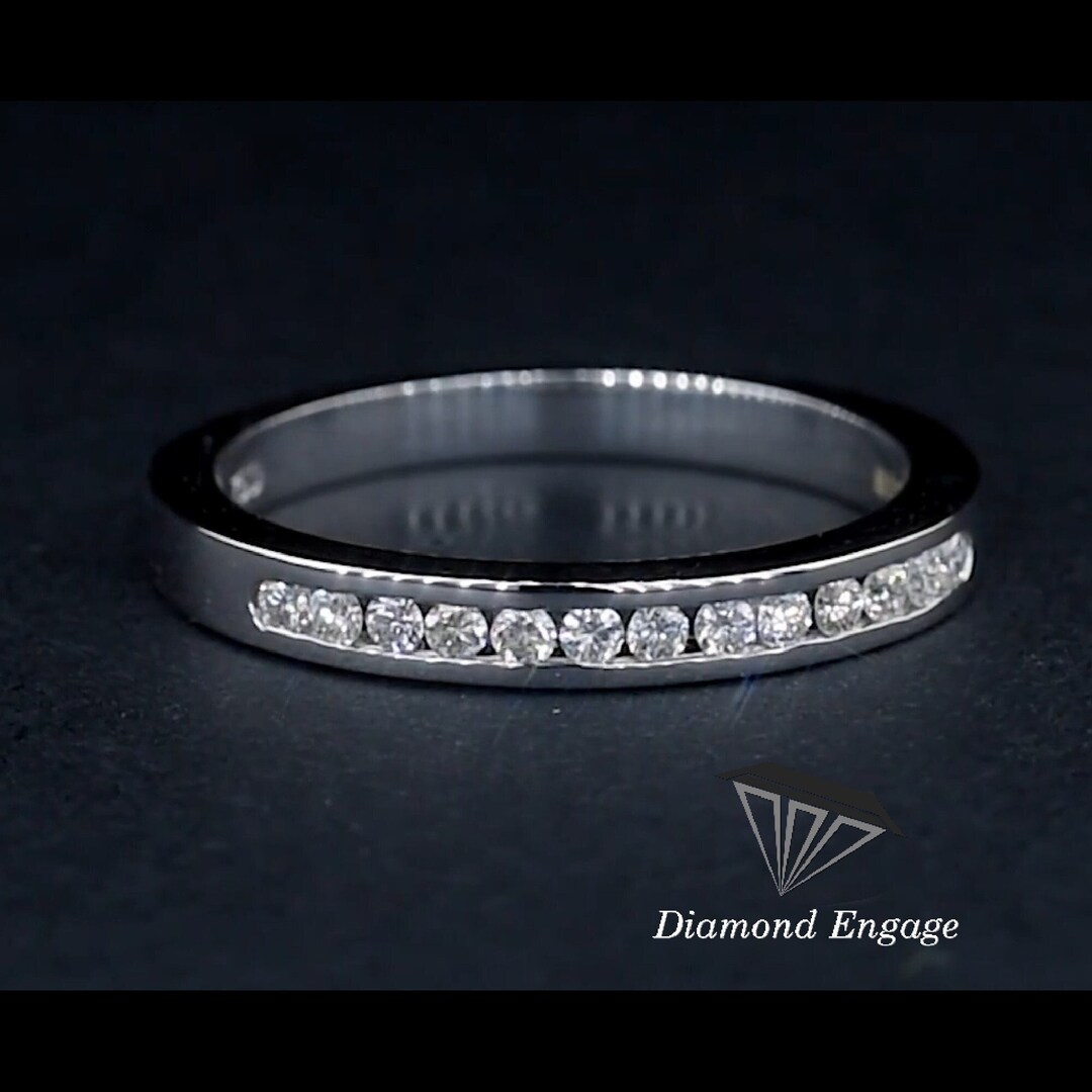 Channel Set Moissanite Diamond Wedding Band 14K White Gold Half ...