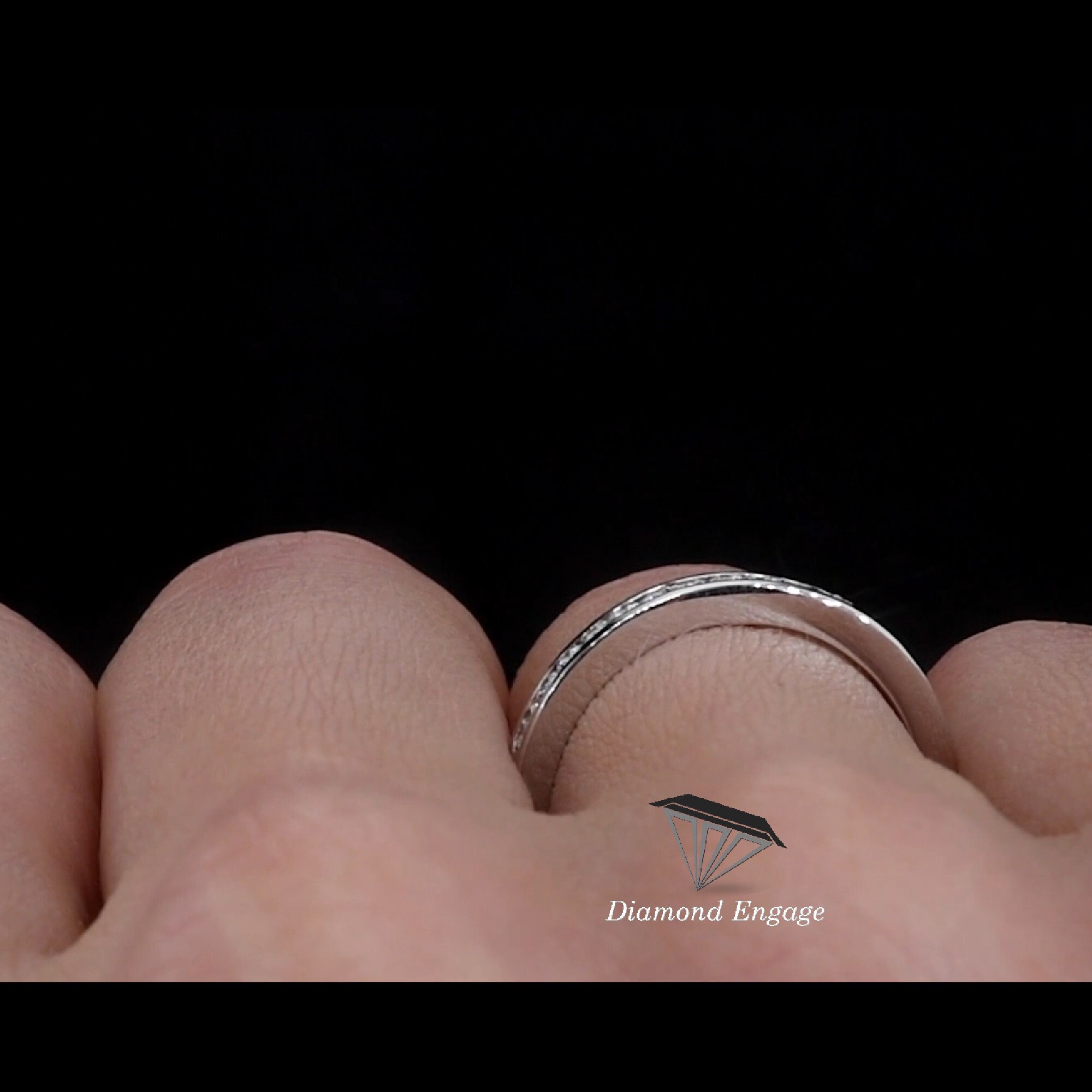 Channel Set Moissanite Diamond Wedding Band 14K White Gold Half ...