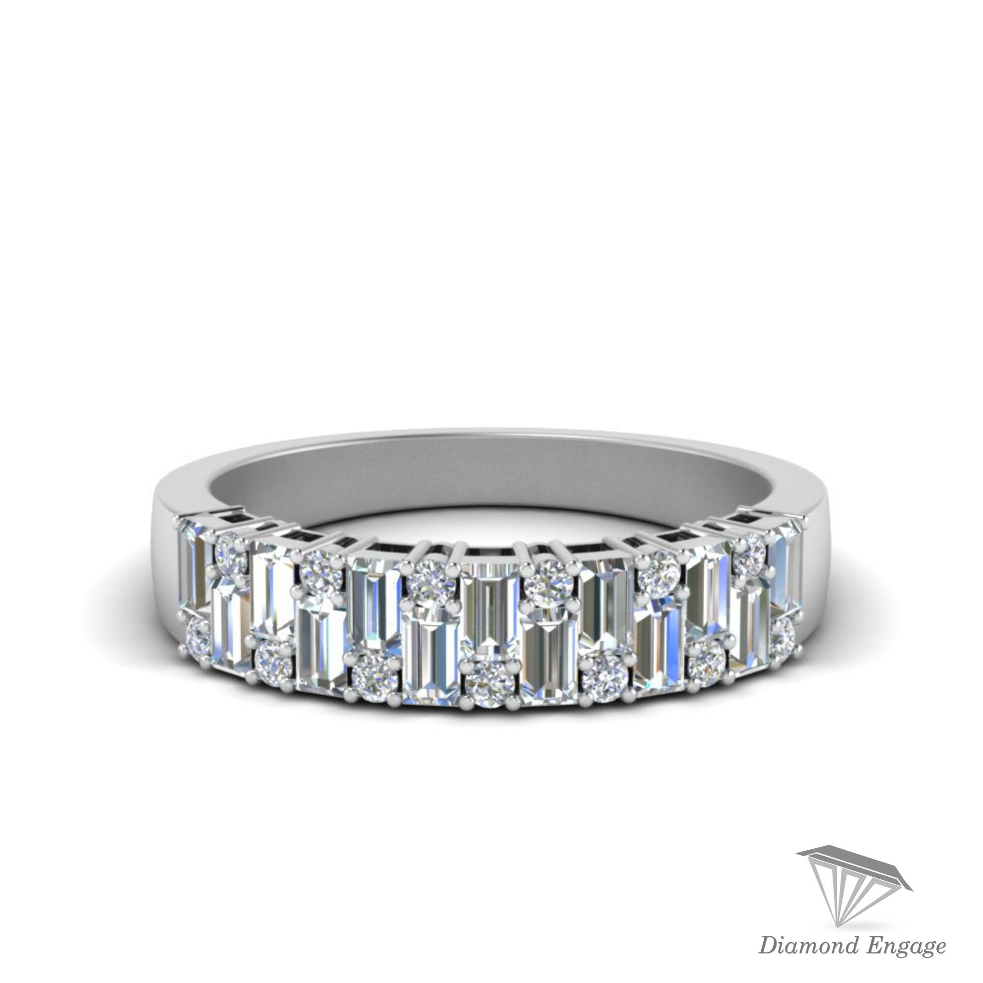 1.56 TCW Baguette and Round Cut Colorless Moissanite Wedding 1.56 TCW Baguette and Round Cut Colorless Moissanite Wedding