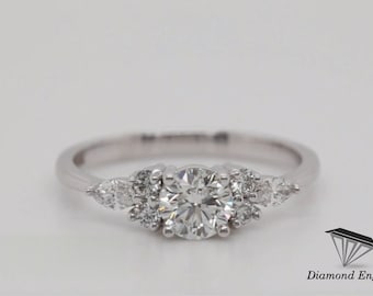 Three Stone Moissanite Ring, 1.23 TCW Round And Marquise Colorless Moissanite Ring, Engagement Ring, Wedding Ring For Women, Gift For Her